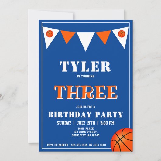Basketbal Verjaardag Uitnodiging Jongen 3e Verjaar (Voorkant)