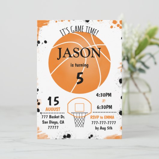 Basketbal Verjaardag uitnodiging, Kaart (Staand voorkant)