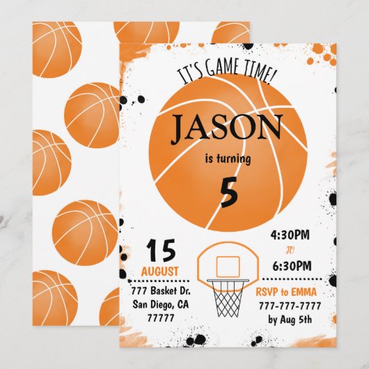 Basketbal Verjaardag uitnodiging, Kaart (Voorkant / Achterkant)