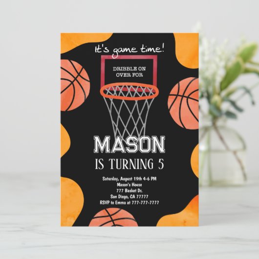 Basketbal Verjaardag uitnodiging, Kaart (Staand voorkant)