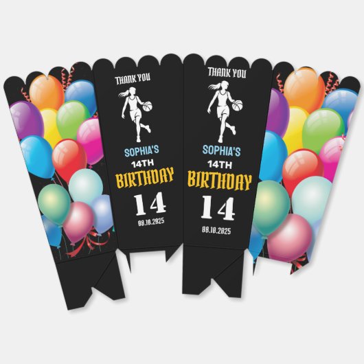 Basketbal verjaardagsfeest, basketbal meisje spele bedankdoosjes (Ongevouwen)