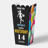 Basketbal verjaardagsfeest, basketbal meisje spele bedankdoosjes (Voorkant)