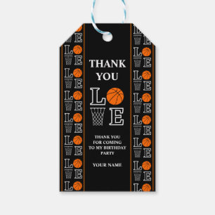 Basketbal verjaardagsfeest, basketbalspeler cadeaulabel
