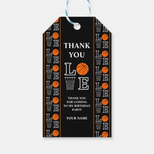 Basketbal verjaardagsfeest, basketbalspeler cadeaulabel (Voorkant)