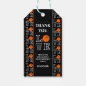 Basketbal verjaardagsfeest, basketbalspeler cadeaulabel (Achterkant)