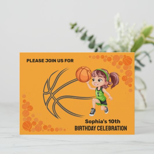 Basketbal verjaardagsfeest, basketbalspeler Inv Kaart (Staand voorkant)