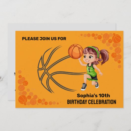 Basketbal verjaardagsfeest, basketbalspeler Inv Kaart (Voorkant / Achterkant)