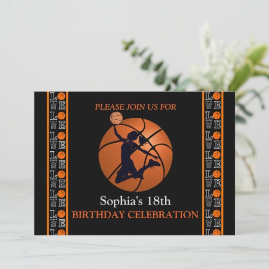 Basketbal verjaardagsfeest, basketbalspeler Invi Kaart (Staand voorkant)
