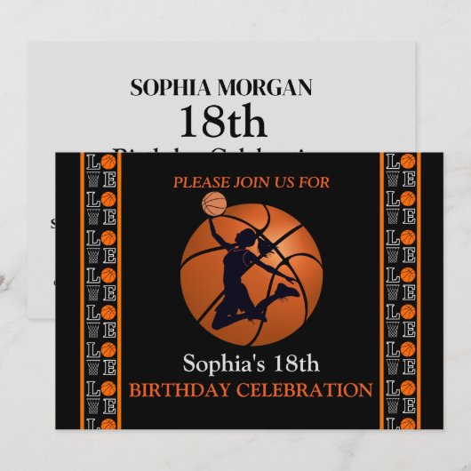 Basketbal verjaardagsfeest, basketbalspeler Invi Kaart (Voorkant / Achterkant)