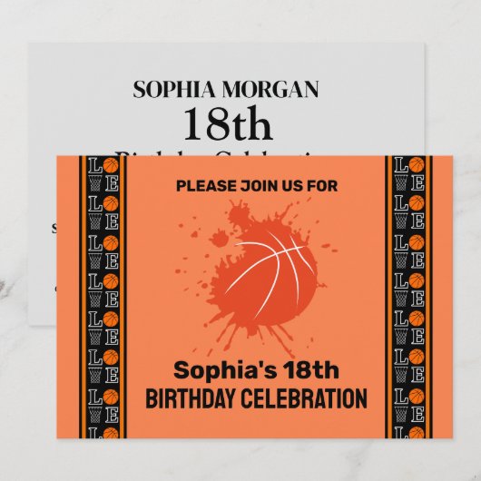 Basketbal verjaardagsfeest, basketbalspeler Invi Kaart (Voorkant / Achterkant)