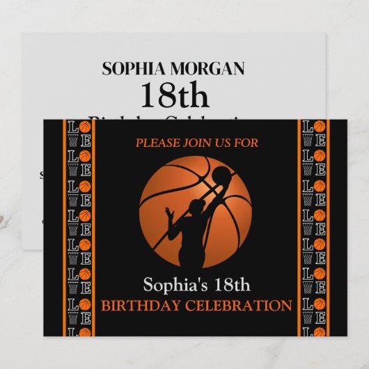 Basketbal verjaardagsfeest, basketbalspeler Invi Kaart (Voorkant / Achterkant)