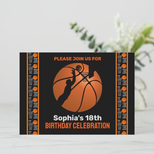 Basketbal verjaardagsfeest, basketbalspeler Invi Kaart (Staand voorkant)
