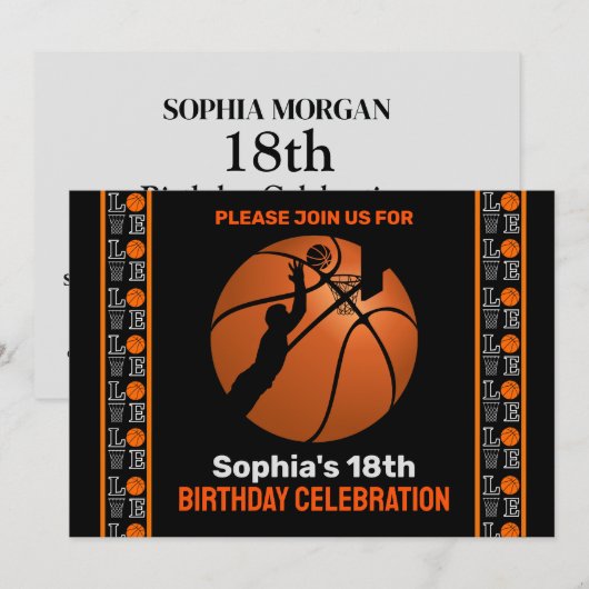 Basketbal verjaardagsfeest, basketbalspeler Invi Kaart (Voorkant / Achterkant)