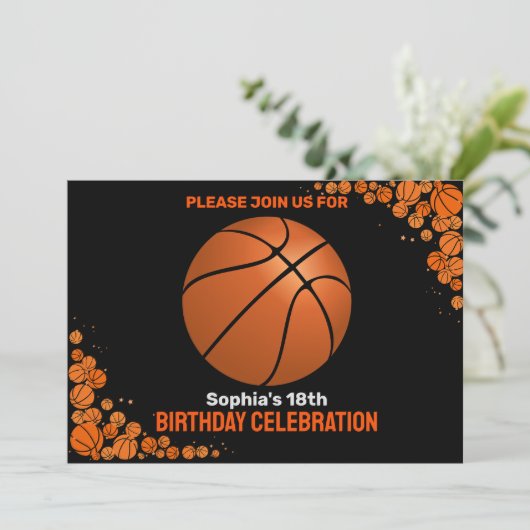 Basketbal verjaardagsfeest, basketbalspeler Invi Kaart (Staand voorkant)