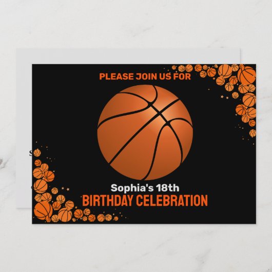 Basketbal verjaardagsfeest, basketbalspeler Invi Kaart (Voorkant / Achterkant)