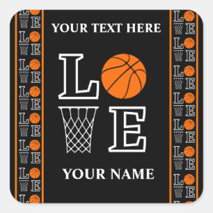 Basketbal verjaardagsfeest, basketbalspeler vierkante sticker