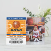 Basketbal Verjaardagsfeest Foto uitnodiging (Staand voorkant)