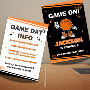 Basketbal verjaardagsfeest spel is aan gepersonali kaart