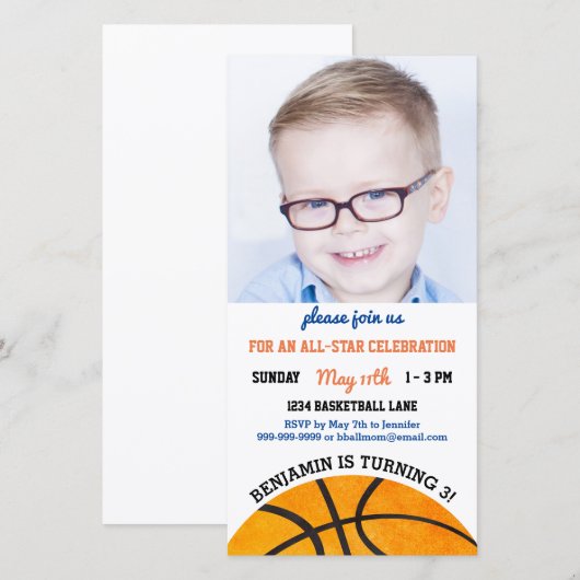 Basketbal Verjaardagsfeest Sport Foto Uitnodiging (Voorkant / Achterkant)