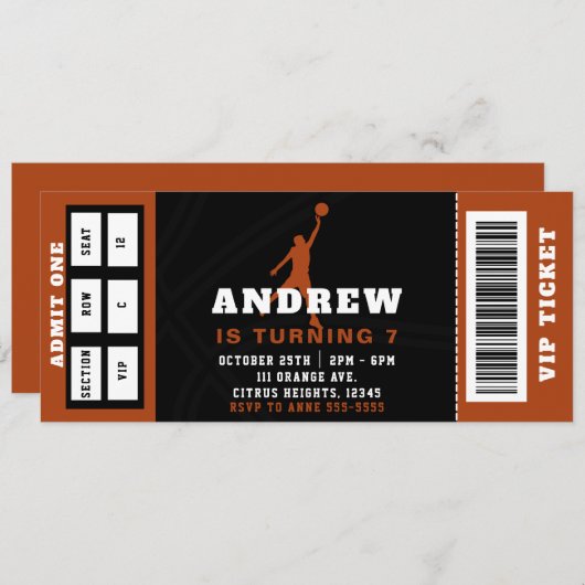 Basketbal Verjaardagsfeest Ticket uitnodiging (Voorkant / Achterkant)