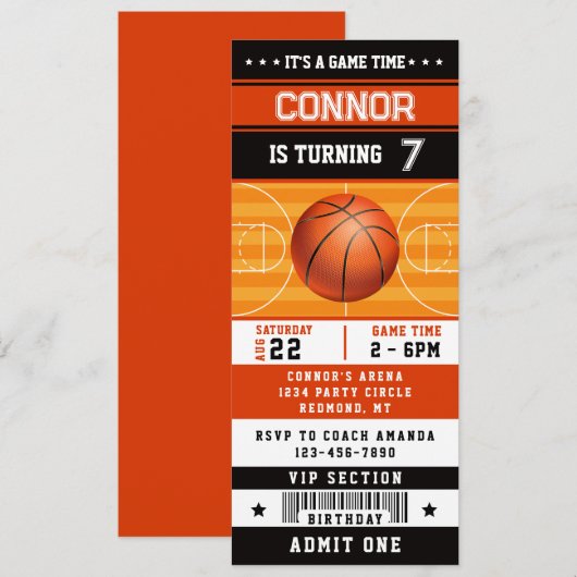 Basketbal Verjaardagsfeest Ticket uitnodiging (Voorkant / Achterkant)