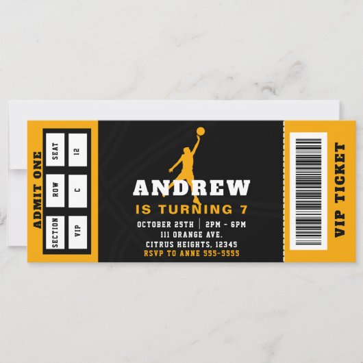 Basketbal Verjaardagsfeest Ticket uitnodiging (Voorkant)