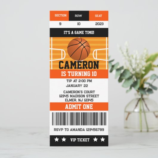 Basketbal Verjaardagsfeest Ticket uitnodiging (Staand voorkant)