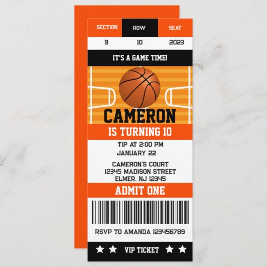 Basketbal Verjaardagsfeest Ticket uitnodiging (Voorkant / Achterkant)