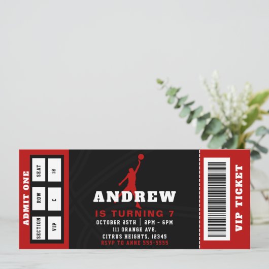 Basketbal Verjaardagsfeest Ticket uitnodiging (Staand voorkant)