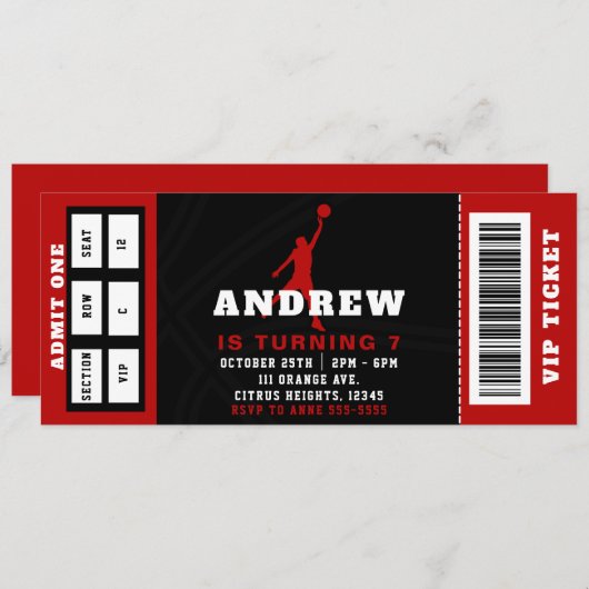 Basketbal Verjaardagsfeest Ticket uitnodiging (Voorkant / Achterkant)