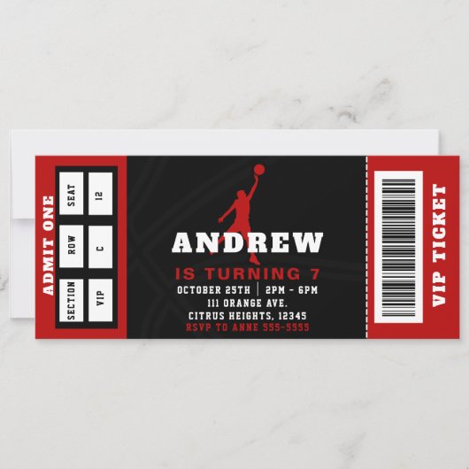Basketbal Verjaardagsfeest Ticket uitnodiging (Voorkant)