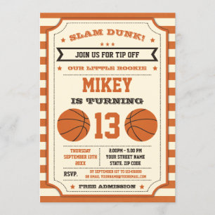 Basketbal verjaardagsfeest uitnodiging