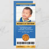 Basketbal verjaardagsfeest uitnodiging (blauw en g (Voorkant / Achterkant)