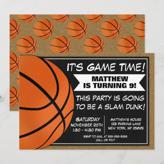 Basketbal verjaardagsfeest uitnodiging fans (Voorkant / Achterkant)