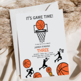 Basketbal verjaardagsfeest uitnodiging reclamebord met voetstuk