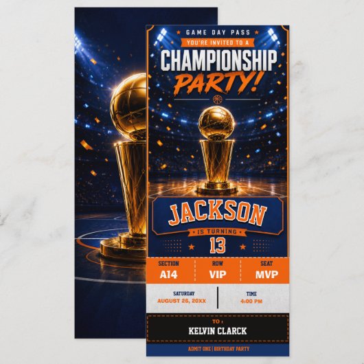Basketbal Verjaardagsfeesticket Kaart (Voorkant / Achterkant)
