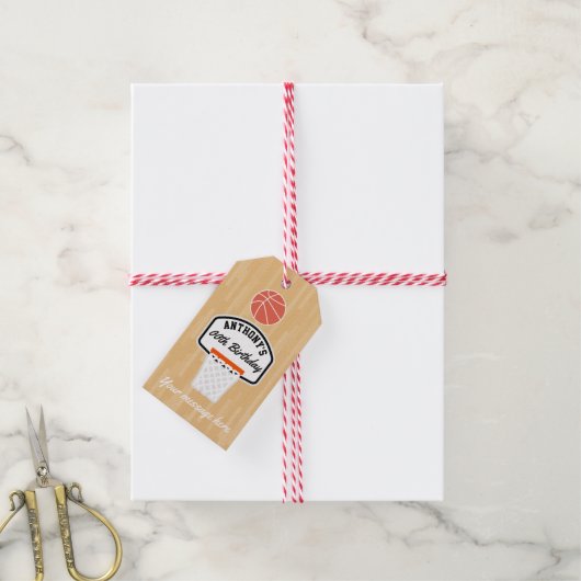 Basketbal verjaardagsfeestje cadeaulabel (Met Touw)