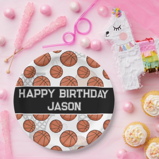 Basketbal Verjaardagsfeestje Collegiate Font Papieren Bordje (Feest)