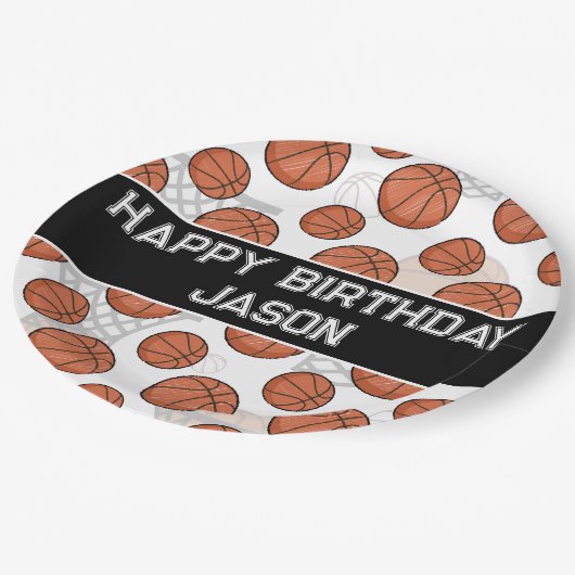 Basketbal Verjaardagsfeestje Collegiate Font Papieren Bordje (Gekanteld)