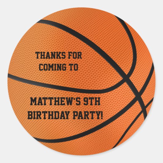 Basketbal verjaardagsfeestje favor stickers (Voorkant)