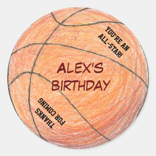 Basketbal verjaardagsfeestje favoriet label (Voorkant)