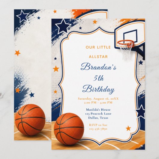 Basketbal Verjaardagsfeestje Kaart (Voorkant / Achterkant)