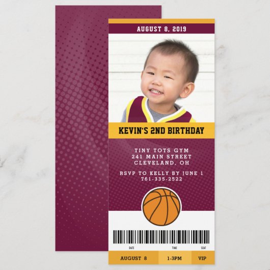 Basketbal verjaardagsfeestje uitnodigen (Maroon &  Kaart (Voorkant / Achterkant)