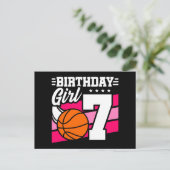 Basketbal verjaardagsfeestje voor een 7-jarig meis briefkaart (Staand voorkant)