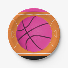 Basketbal verjaardagsfeestje Zwart Roze & Oranje Papieren Bordje
