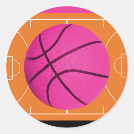 Basketbal verjaardagsfeestje Zwart Roze & Oranje Ronde Sticker