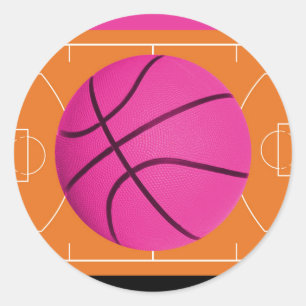Basketbal verjaardagsfeestje Zwart Roze & Oranje Ronde Sticker