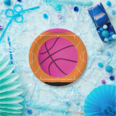 Basketbal Verjaardagsfeestje Zwart Roze & Sinaasap Papieren Bordje (Feest)
