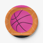 Basketbal Verjaardagsfeestje Zwart Roze & Sinaasap Papieren Bordje (Voorkant)
