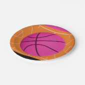 Basketbal Verjaardagsfeestje Zwart Roze & Sinaasap Papieren Bordje (Gekanteld)